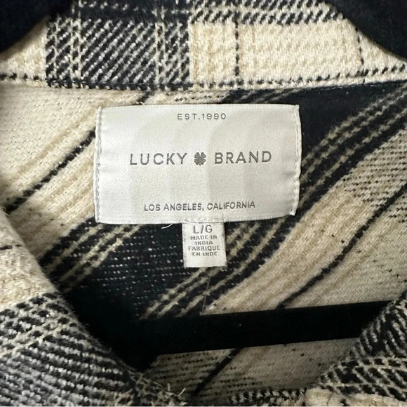 Lucky Brand Women's Black & Cream Plaid Shacket with Pockets Size L NWT - Picture 7 of 10